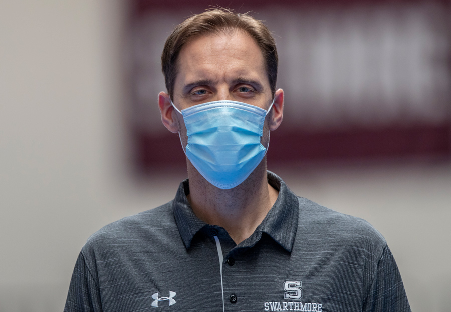 Landry Kosmalski wearing a medical mask