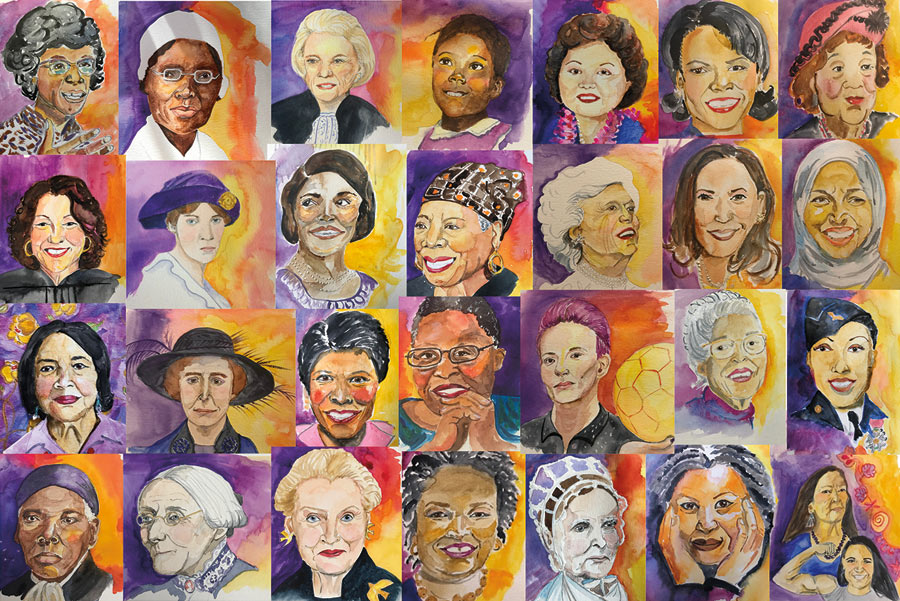 Watercolor of many historically significant women