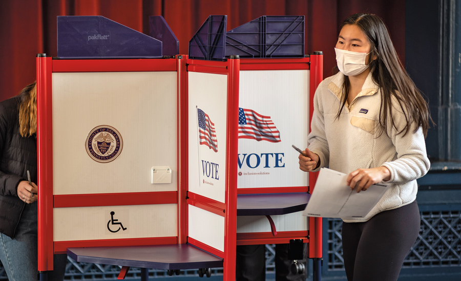 Girl at a voting booth