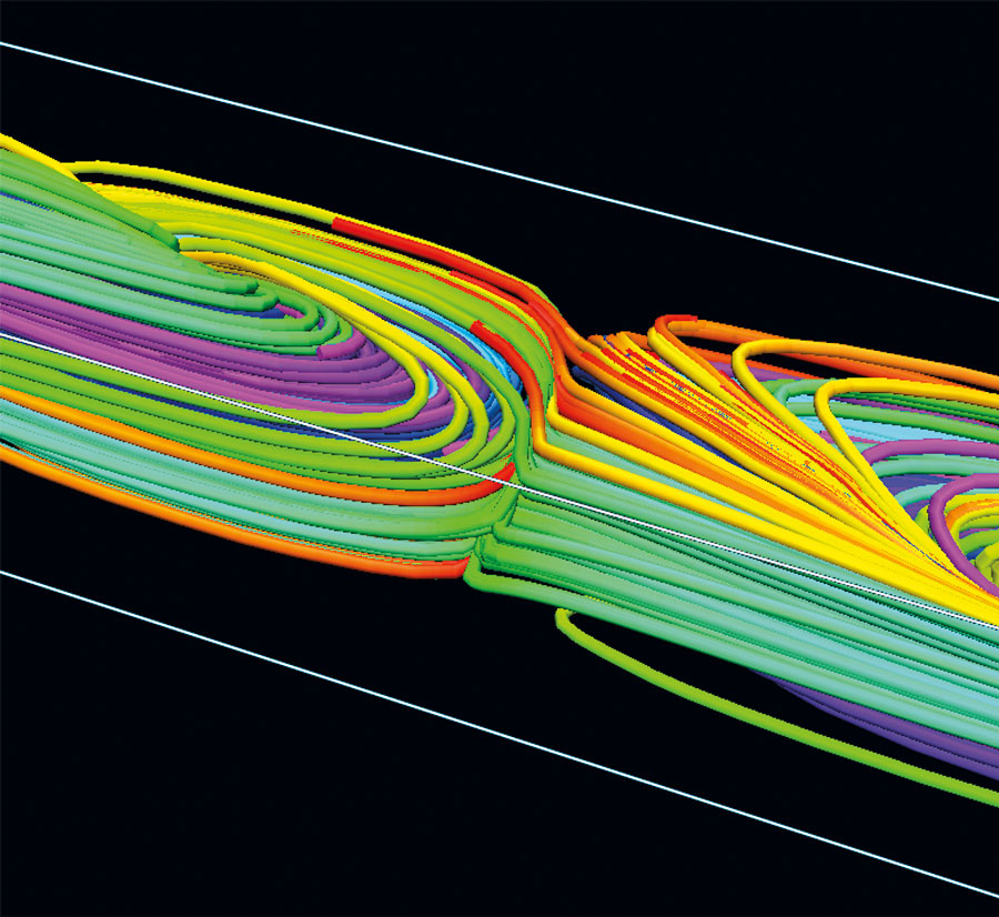 Colorful computer simulation of magnetic field lines