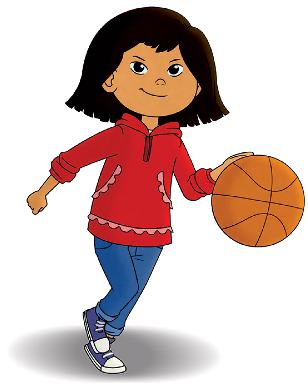 Cartoon figure of girl with basketball