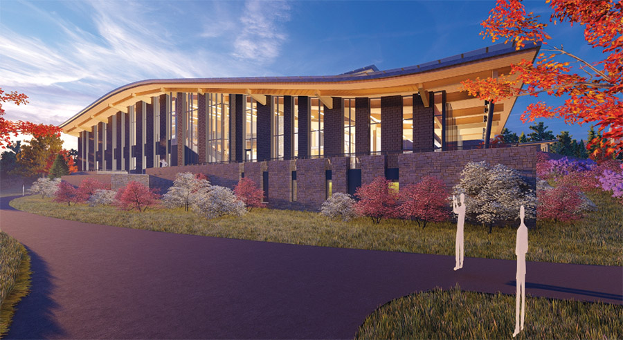 Artist’s rendering of the exterior of the Dining and Community Commons building