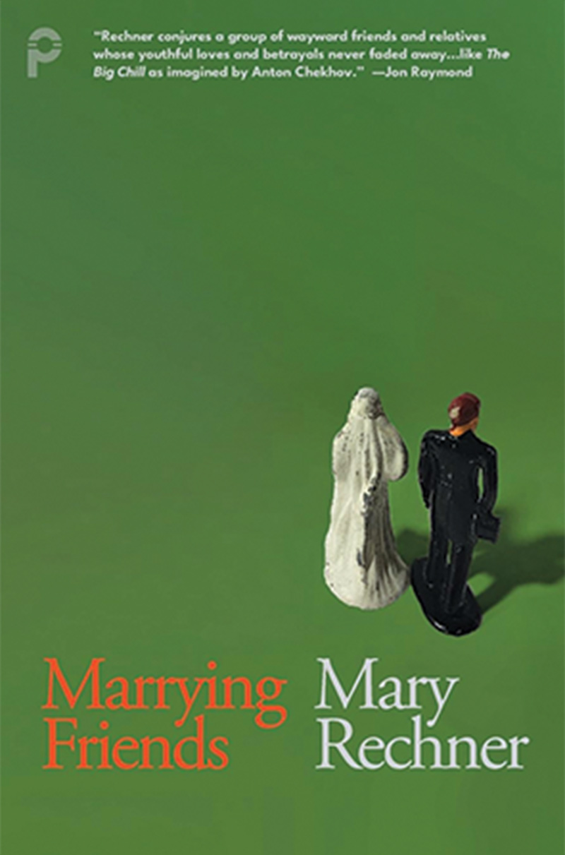 The cover of Marrying Friends is green and features a photo of male and female wedding cake toppers with their backs to the camera.