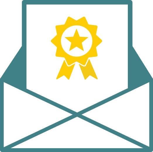 envelope with a paper being pulled from it with a ribbon attached