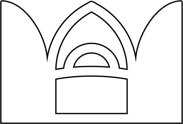 Abstract logo with nested inverted V-shapes and a rectangle.