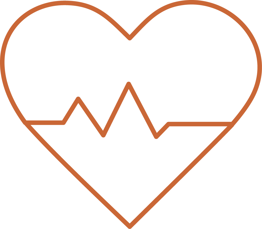 Icon of a heart with a line through it representing a heartbeat