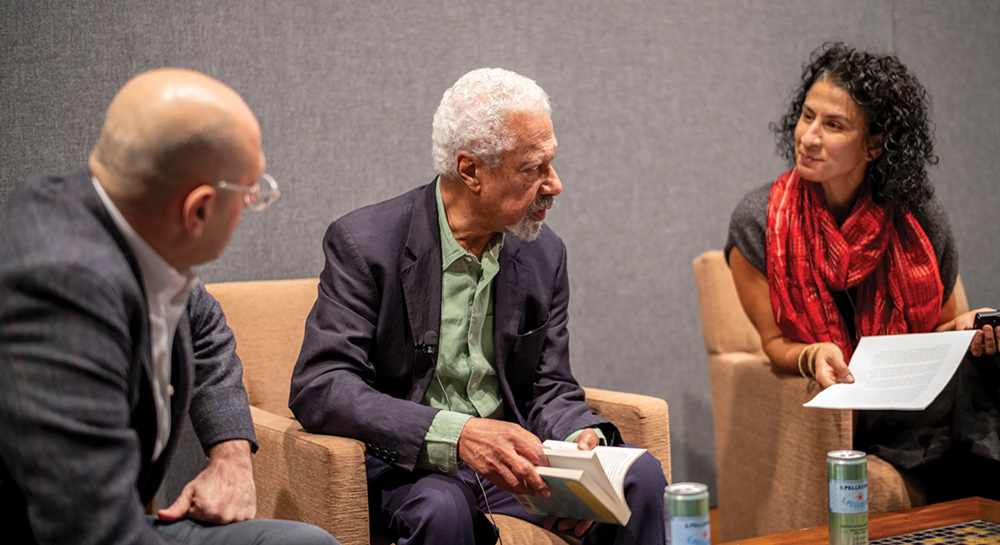 Left to right: Bashir Abu-Manneh, Abdulrazak Gurnah, Sangina Patnaik