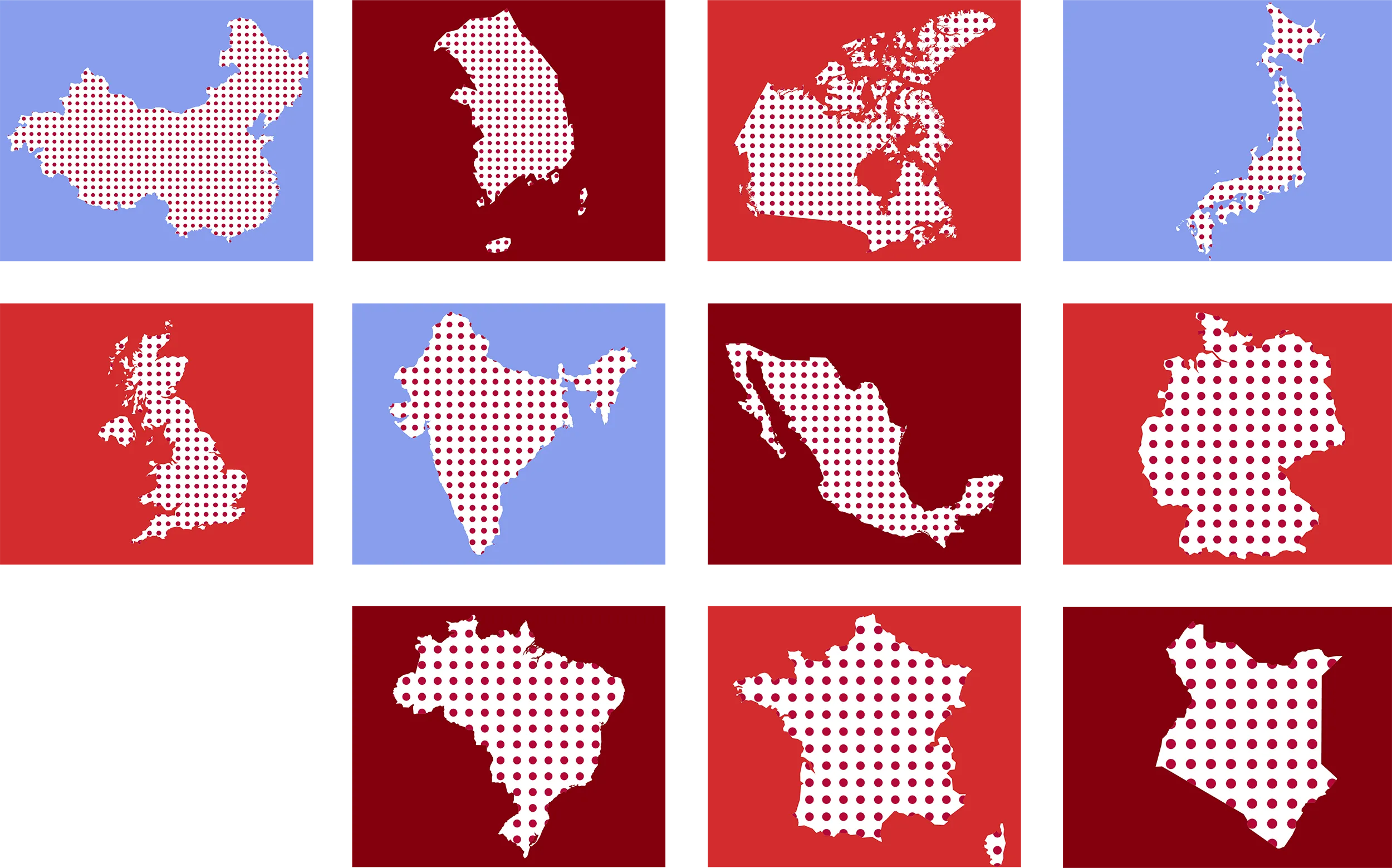 China, South Korea, Canada, Japan, United Kingdom, India, Mexico, Germany, Brazil, France, Kenya
