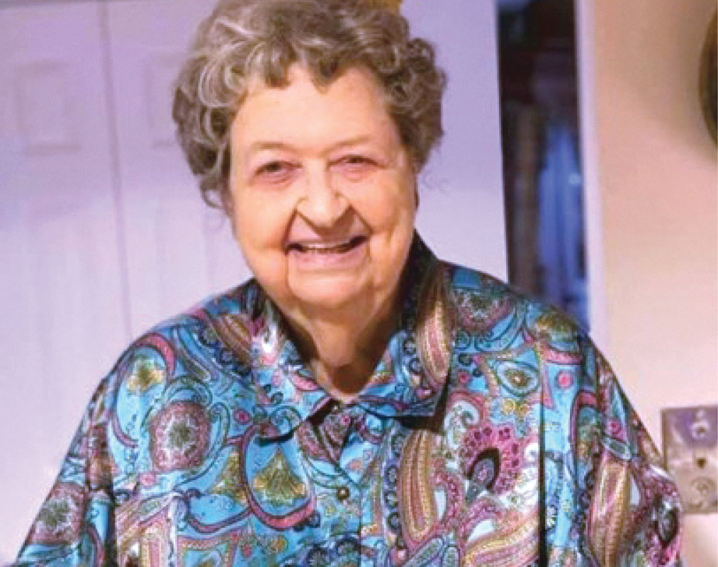 Frances "Fran" Benson Pearce '53 in a blue paisley shirt