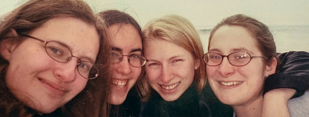 Left to right: Kate Goddard '06, Laila Muller '07, Julia Zummo '06, and Lisa Nelson '06 as students in 2004